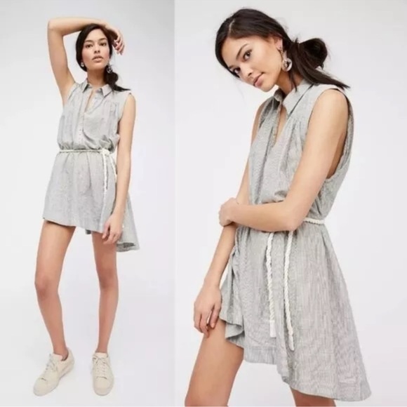 Free People 'Young Spirit' Striped Dress Tunic Lagenlook Asymmetrical Hem size S